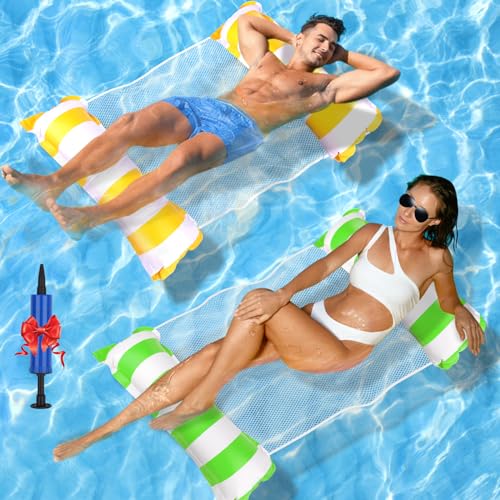 Luftmatratze Pool,2Stück Luftmatratze Wasser, Aufblasbare Pool Spielzeug Wasserhängematte 4 In 1,XL Luftmatratze Wasser Hängematte, Pool Zubehör Spaß Erwachsene,Schwimmring und Luftmatratzen