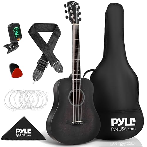 Pyle Akustik Gitarre, Acoustic Guitar, ½ Gitarre für Kinder & Anfänger, Konzertgitarre, Musikinstrument, Gitarren Set mit Tasche, Tuner& Plektrum, Ideal Für Gitarrenuntericht & Musikanfänger, Schwarz