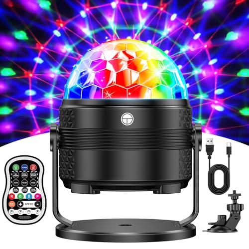Tyonto RGBP discokugel Partylicht für Feier.15 Farben licht,Discolicht Timer-Funktion,Musikgesteuert, Disco 360° drehbar und mit 4M/13ft USB-Kabel. Mini Discolicht für DJ und Party diskokugel
