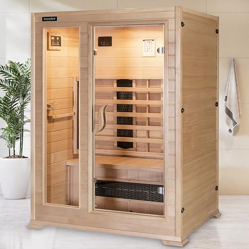 Hecht premium Infrarotkabine Sauna mit Keramikstrahler und Innenbeleuchtung für 2 Personen – 120x100x190 cm - Infrarotsauna mit MP3-Player
