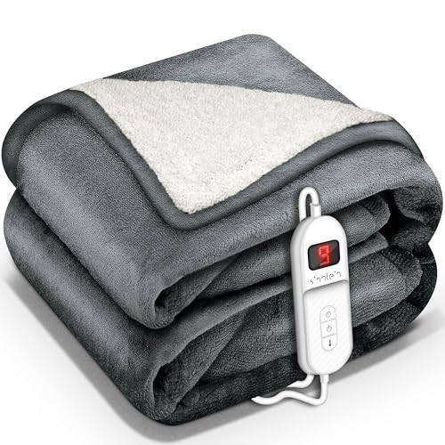sinnlein® Heizdecke mit Abschaltautomatik 160 x 120 cm | Elektrische Wärmedecke mit 9 Temperaturstufen | Kuscheldecke Bett, Sofa | Decke elektrisch mit Timer Digitalanzeige
