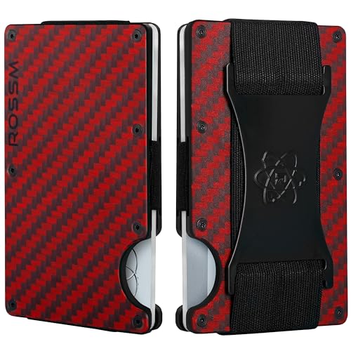 ROSSM Geldbörse mit RFID-Schutz - Kartenetui Herren aus Kohlefaser und Metall mit Geldklammer und Gummiband - RFID Geldbeutel Herren- Slim Wallet for Men