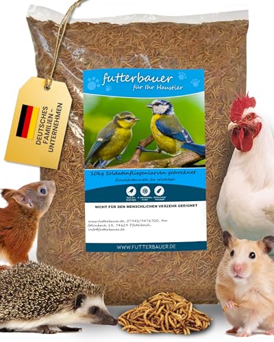 Futterbauer 10kg Soldatenfliegenlarven getrocknet, Premium Vogelfutter, Fischfutter, Futter für Reptilien und Nager, Proteinreiches Naturfutter wie Mehlwürmer