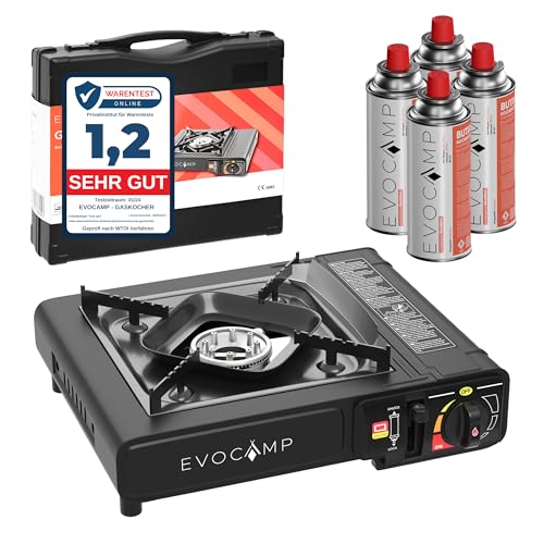 Gaskocher 1-flammig mit Gaskartuschen 227g 4 Stück MSF-1a, Camping Herd mit Tragekoffer - Ideal für Outdoor-Aktivitäten wie Camping oder Wandern