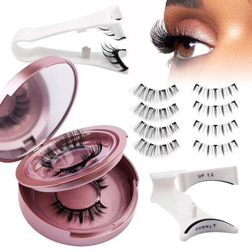 GEMERRY Magnetische Wimpern 2 Paare Magnetische Wimpern ohne Eyeliner Künstliche Wimpern Magnetisch Wiederverwendbar Natürlicher Look mit 1 Stk Zange für Dating Party Make-up（FC08+BF)