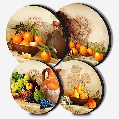 Walarky Vintage Fruits Round Metal Hob Covers 4-Piece Stove Plate Cooker Hob Covers for Cookers Top Burner Protector Kitchen Cookware Accessories Modern Cooktop Kitchen Decor
