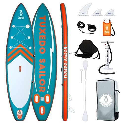 Tuxedo Sailor Aufblasbares Board für Kajak335*84 * 15cm Stand Up Paddel Board Set mit Paddel Board, 2-in-1 ADJ-Paddel,Hochdruckpumpe, Kajak Sitz, Hochdruckpumpe,Rucksack,wasserdichte