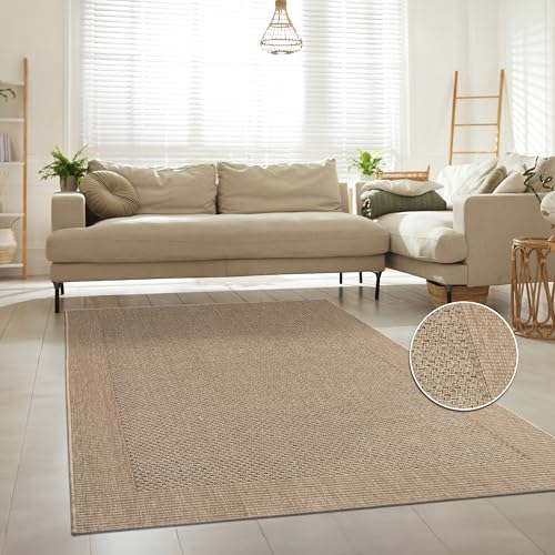 Paco Home Teppich Indoor-Outdoor, moderner Jute-Look in natürlicher Sisal Optik, robust & wetterfest, ideal für Terrasse Wohnzimmer & Küche, Grösse:80x150 cm, Farbe:Beige