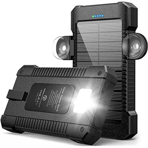 Solar PowerBank 26800mAh, Solar Ladegerät mit Saugnapf Halterung DREI Modi Taschenlampe Dauerlicht/SOS/Strobe IPX7 wasserdicht/staubdicht/stoßfest Externer Akku Pack 3 USB Ladeanschlüsse