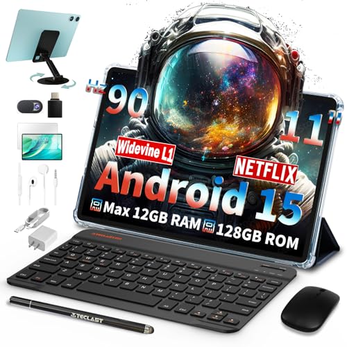 TECLAST P50Case 90Hz Tablet 11 Zoll Android 15 Tablets mit Tastatur 10-Teiliges Set, 12GB RAM+128GB ROM（4TB TF） 2.4G+5G WLAN, Unisoc Octa-Core A75 CPU, 7000mAh, GPS/GMS/WidevineL1/3.5MM [2025]
