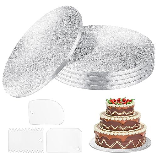 Towviy Cake Board, Rund 12mm Tortenunterlage Cakeboard Ø30cm/12inch 5er Wiederverwendbar Torten Unterplatten Tortenplatten Karton mit 3 Tortenschaber für Hochzeit Geburtstag(Silber)