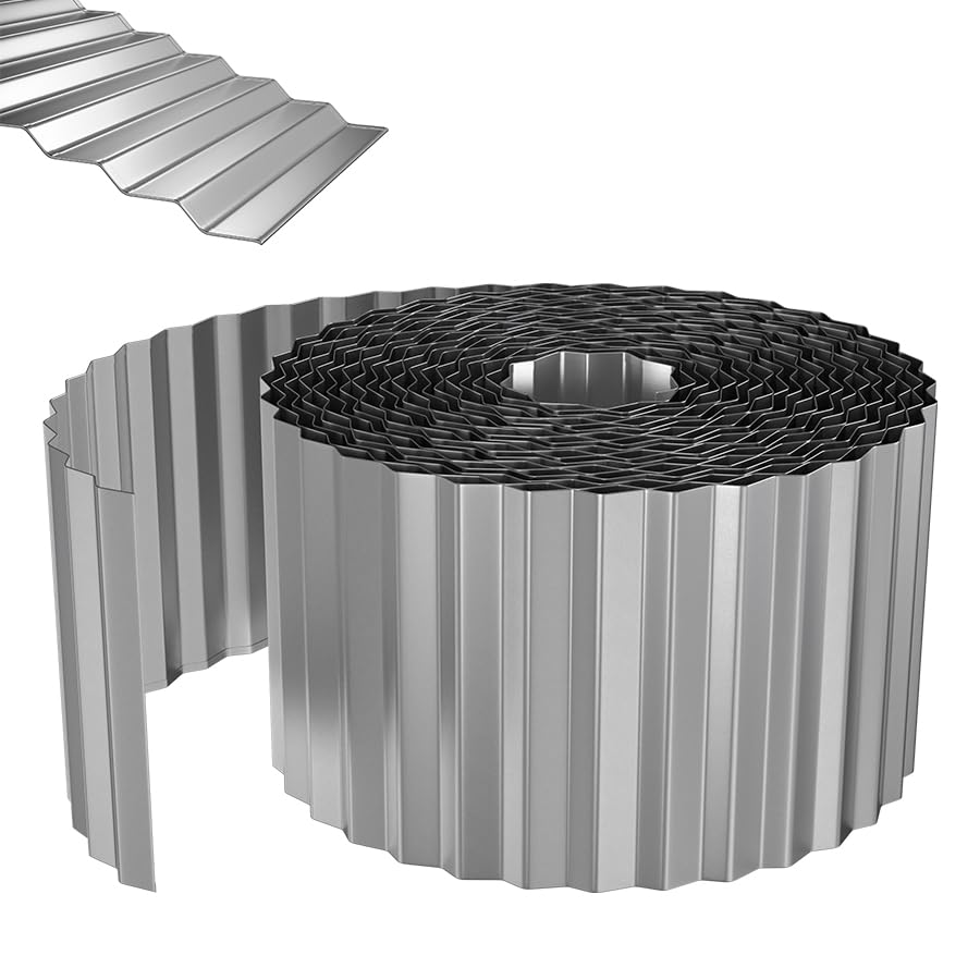 Aufun Flexible Rasenkante Metall Silber, 20m Länge Wellen verzinkt Beetbegrenzung, 15cm Höhe, Raseneinfassung Ideal für Rasenbegrenzung, Beetumrandung für Gartenliebhaber und Landschaftsgestaltung