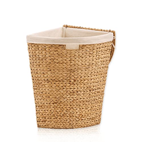 Lycce Wäschekorb mit Deckel 30L, Wasserhyazinthe, Eckig, Platzsparend, Natürliches Design, Klein