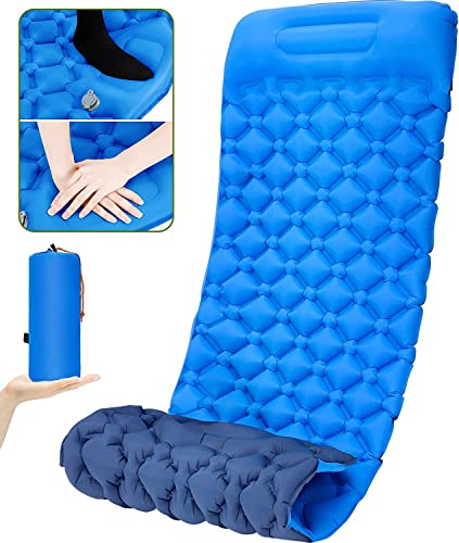WONSEFOO Isomatte Camping Aufblasbare Luftmatratze | Outdoor Isomatte Matratze Ultraleicht Feuchtigkeitsbeständig Aufblasbare Luftmatratze | Wasserdicht Schlafmatte Blau Selbstaufblasbare für Camping