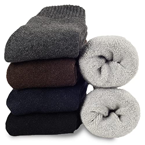 Josnown Socken Herren, 5 Paar Thermosocken WinterSocken mit Dicke Frotteesohle, Anti Schweiß, Atmungsaktives, Größe 39-45