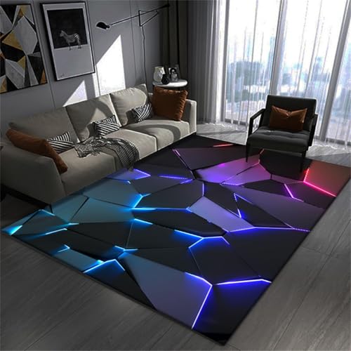 PEIHUODAN Gaming Teppiche, 3D Visual Cool Line Light Style Decorative Carpet, Unverzichtbare Fußmatte Für Teenager Und Kinder Wohnzimmer, Geeignet Für Schlafzimmer E-Sport Zimmer (Colour 1,160x200cm)