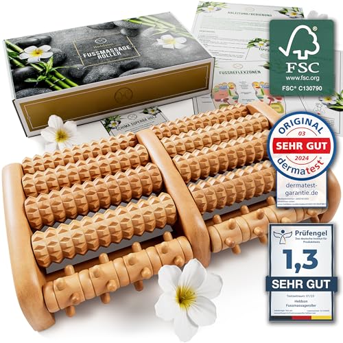 HELDSON® Fußmassageroller Holz - FSC®100% - Fußmassagegerät - Massage Roller für Fußmassage - Foot Massager - Fussmassageroller - Fussmassagegerät - Massagegerät für Füße - Fersensporn