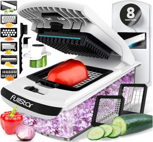 Gemüseschneider Mandoline Gemüsehobel - Gemüse Schneider Gurkenhobel Zwiebelschneider Kartoffelschneider Obstschneider - Reibe für Gemüse und Käse - Julienneschneider (8-in-1 PRO Weiß)