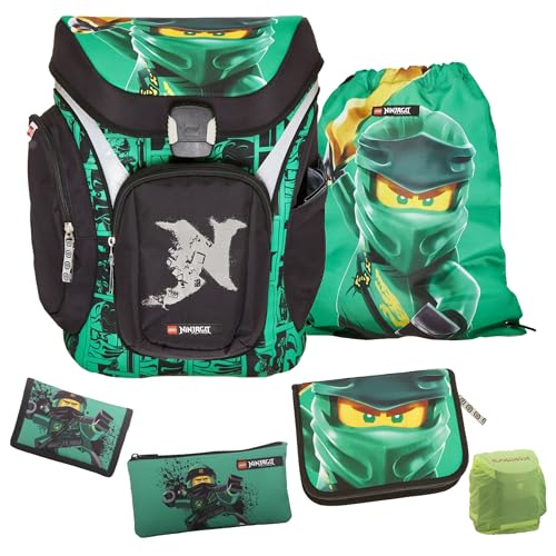 Familando Ninjago Schulranzen Set für Jungen mit gefüllter Federmappe – Ergonomisch, robust – 16 L Volumen, wasserabweisend – Mit Brust- und Hüftgurt – Komplettset 1. Klasse Grundschule