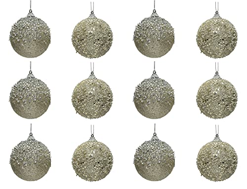 Decoris Weihnachtskugeln Kunststoff 8cm x 12 Stück bruchsicher mit Kristallen Glitzer Christbaumkugeln Perle