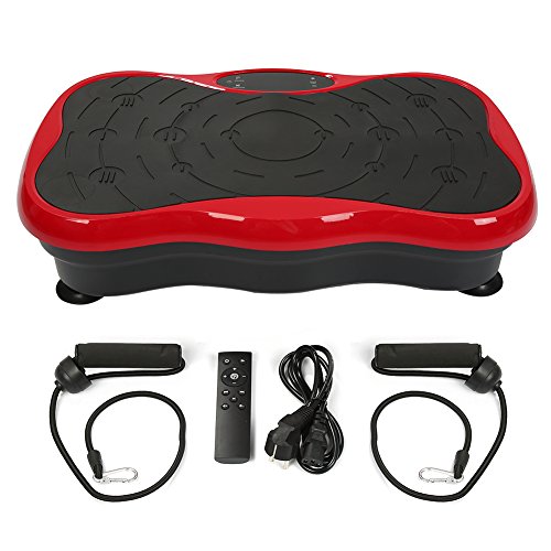3D-Vibrationsplatte mit 2 Widerstandsbändern, Vibrationsplattform 5 Vibrationsmodi, 95 Stufen, LCD-Display - Max 120kg Fitnessgeräte für Zuhause (Schwarz Rot)