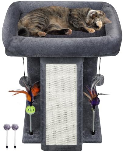 TWDEPART Kratzbaum mit Kratzbaum für Indoor-Katzen, Aktivitätszentrum, Kletterbaum, Katzenmöbel mit verspielten Spielzeugbällen, Grau