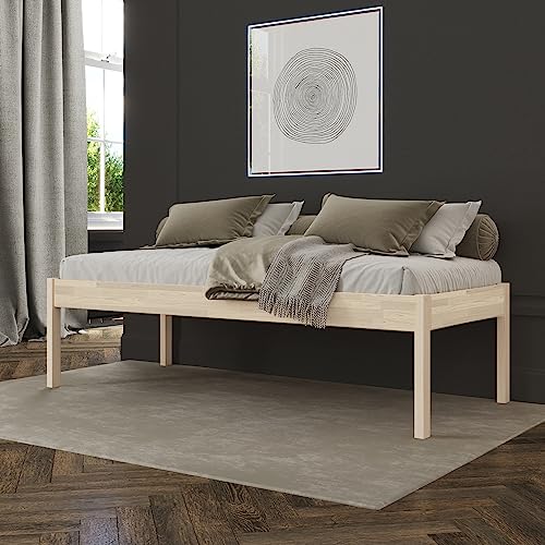 Hansales Seniorenbett 90x200 cm Saari Scandi Style aus hartem FSC Birken Massivholz - über 350 kg - Holzbett 55 cm hoch ohne Kopfteil - Stabiles Einzelbett für Senioren