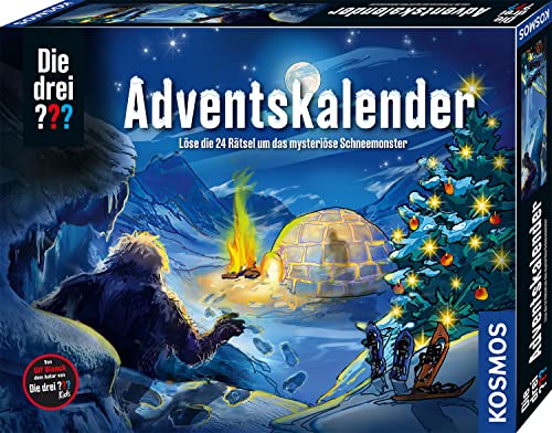 Die drei ??? Adventskalender 2023 von KOSMOS 632533, Löse die 24 spannenden Rätsel um das mysteriöse Schneemonster, Spielzeug- und Rätsel-Adventskalender für Kinder