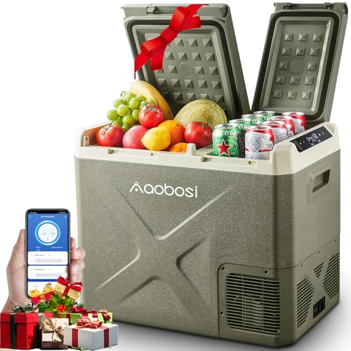 AAOBOSI Kompressor Kühlbox 40L, Kühlbox Auto Mit APP Steuerung, Kühlbox Elektrisch -20°C bis 20°C, 12/24V DC 100-240 VC Kühlbox für Auto, LKW, Boot, Reisemobil, Camping