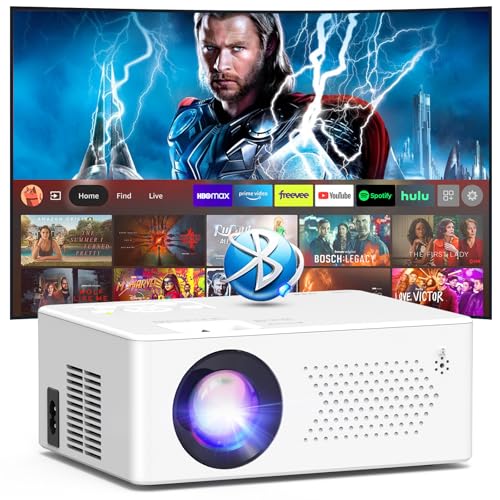 Puxinat Beamer, Mini Beamer Bluetooth5.2 Full HD 1080P Tragbarer Outdoor/Heimkino Projektor, 50% Zoom 200-Zoll-Display, Kompatibel mit TV Stick/HDMI/Smartphone/Spielkonsole/USB [Inkl. Fernbedienung]