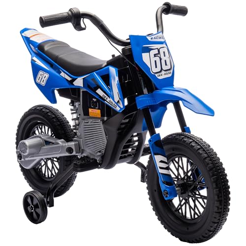 AIYAPLAY Kinder Elektro-Motorrad, 12V Kindermotorrad mit Musik, Kinderfahrzeug mit abnehmbar Trainingsrädern, 2,4-5 km/h, für 3-6 Jahre Kinder, max. 30 kg, Blau