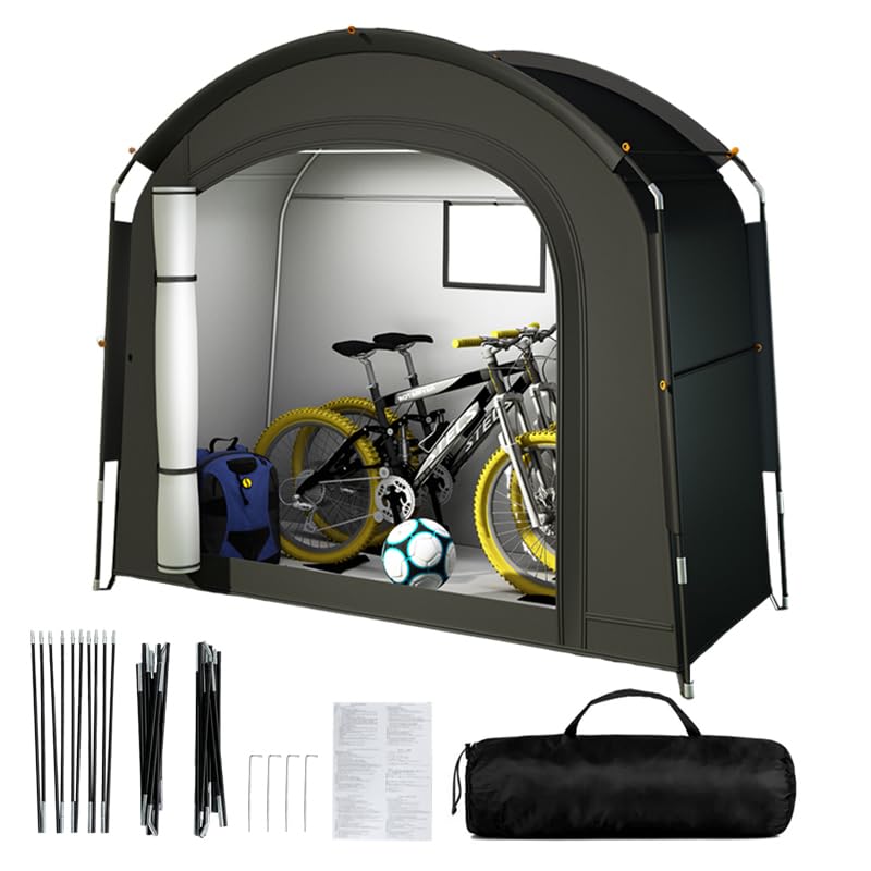 Fahhrradgarage Wasserdicht, Fahrradzelt für 2-3 Fahrräder 200X165X80, Schwergewicht 210D Oxford Fahrrad Abdeckungen Wasserdicht, tragbares Lagerzelt end Gerätehaus für Fahrräder, Gartengeräte