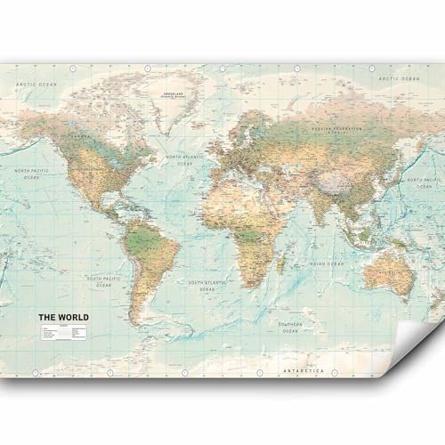 murando Fototapete selbstklebend Weltkarte 392x280cm Foto Tapete Tapetenfolie Möbelfolie Wandverkleidung Wandtapete Motivtapeten Bildtapete Wohnzimmer Schlafzimmer 3d Effekt Geographie Kontinente