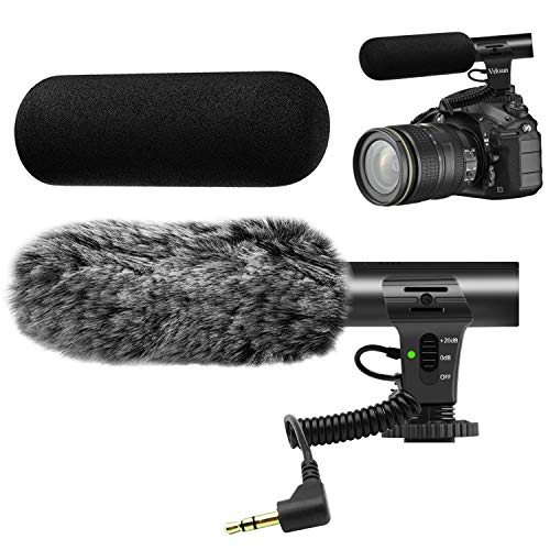 Videomikrofon für DSLR-Interviews, Kamera Mikrofon Shotgun-Mikrofon für Canon, Nikon, Sony, Panasonic, Fujifilm, Videomikrofon mit Windschutz, 3.5 mm Klinke