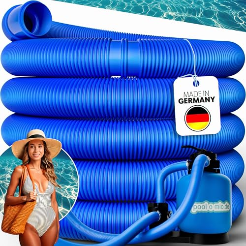poolomio Poolschlauch 32mm / 6,6 m - flexibler Schwimmbadschlauch für Poolpumpe & Poolsauger – UV- & Chlorbeständiger Spiralschlauch – Hochwertiger Druck- & Saugschlauch als Poolzubehör, Blau