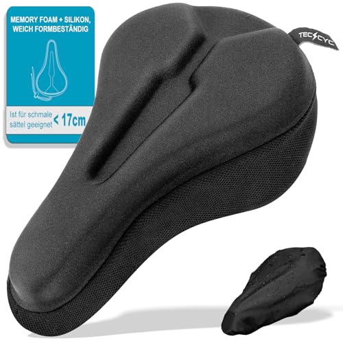 TECHCYC Fahrradsitzkissen aus Bequemem Memory-Schaum und Silikon, Fahrradsitzbezug Verbesserte Antirutschfunkti, für Damen und Herren mit Ergonomischem, Kompatibel mit schmalen Sätteln (YG52)