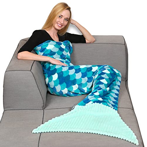 Kanguru Sirena Kids Turquoise Meerjungfrau Decke, Polyester, Türkis, L: 200 cm