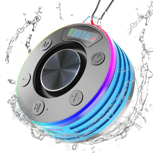 CWOQOCW 5.3 Duschradio mit Saugnapf, Duschlautsprecher, wasserdicht, FM-Radio, IPX7 wasserdichter Lautsprecher, Uhr, 360° HD-Sound für Badezimmer (schwarz)