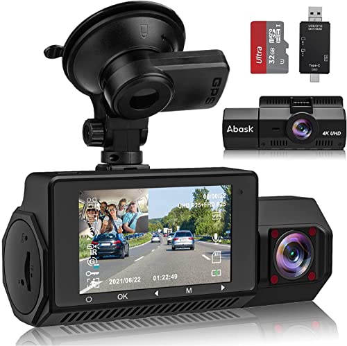 Abask Dashcam Auto 4K GPS Infrarot Nachtsicht Autokamera mit 310° Weitwinkel, G-Sensor, Loop-Aufnahm, WDR, 24 Std. Parküberwachung, Sicherere Superkondensator, Max 256 GB Speicherkarte