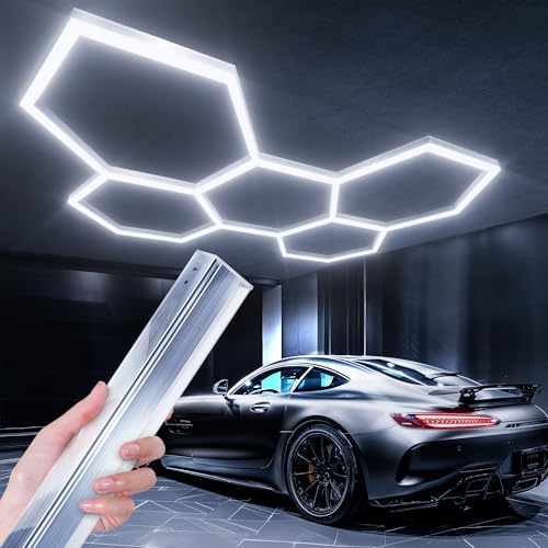 Lphianx Hexagon LED Garage Light, 25 Pack 200W 30000LM 6500K Hexagon Led Lights for Garage, Basement, Warehouse, Auto Beauty Shop, Car Detailing Shop etc.