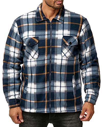EGOMAXX Herren Thermohemd Holzfäller Gefütterte Jacke Kariert Flanell, Farben:Dunkelblau, Größe Jacken:M