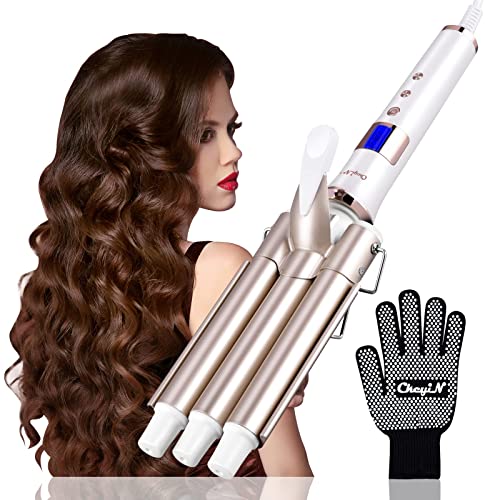 CkeyiN 22mm Welleisen 3 Fässer Lockenstab für haare,Lockenstab mit 3 Stäben mit Einstellbarer Temperatur,Drei Turmalin Keramik Lockenwickler Große Welle, Haar Styling Werkzeug 22mm