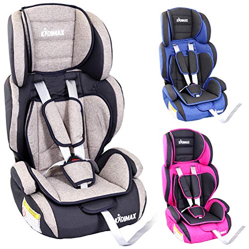 KIDIMAX® Autokindersitz Kindersitz Kinderautositz, Sitzschale, universal, zugelassen nach ECE R44/04, in 3, 9 kg - 36 kg 1-12 Jahre, Gruppe 1/2 / 3 (Grau)