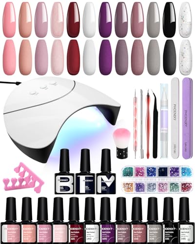 Phoenixy 12 Farben U V Nagellack Set mit Lampe Gel Nägel Set Gelnägel Starterset Geschenk Für Frauen