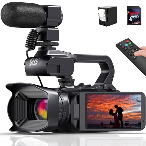 Videokamera 6K Camcorder 64MP 18X Digitalzoom Vlogging Kamera mit IR Nachtsicht für YouTube, HD Webcam Camera WiFi Videokamera mit 4500mAh Akku, SD-Karte, Stabilisator, Mikrofon und 2,4G Fernbedienung