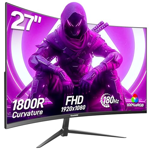 Gawfolk 27 Zoll Curved Gaming Monitor 165Hz/ 180Hz, PC Bildschirm Full HD 1080P, Rahmenloses 1800R Computerbildschirm mit FreeSync und Eye Care Technologie, unterstützt VESA