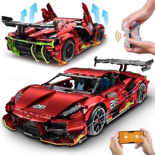 HOGOKIDS Technik Ferngesteuerter Auto Bauspielzeug - 1:10 Skala 2.4 GHz Rechargeable Drift Racing Car 2202 Teile Rennauto Bausatz Modellauto Für Kinder Jungen Erwachsene Männer Sammlermodell Geschenke