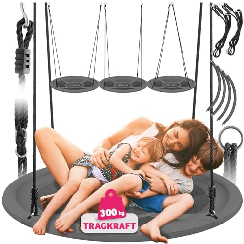 tectake® Nestschaukel, Korbschaukel bis 300 kg belastbar, Schaukel für Kinder und Erwachsene, Outdoor Gartenschaukel oder Indoor Hängesessel, Spielzeug für Garten oder Kinderzimmer (GRÖSSE Ø 100 cm)