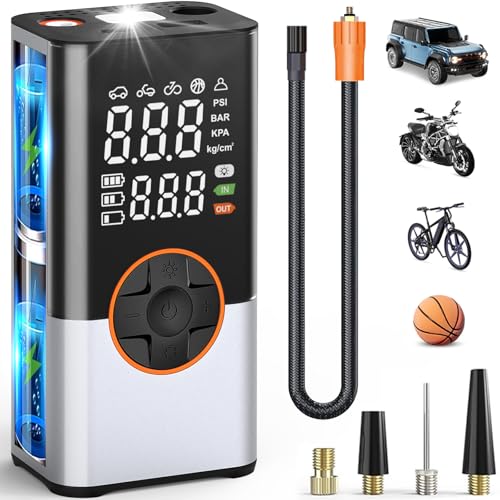 BIBURY 8000mAh Elektrische Luftpumpe Fahrrad Luftpumpe Elektrisch 150 PSI mit 5 Modi Akku Kompressor Luftkompressor Tragbare Fahrradpumpe mit LED-Digitalanzeige, LED-Licht für Auto Moto Fahrrad Bälle