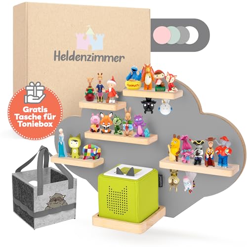 Heldenzimmer - Tonie Regal Wolke Grau [GRATIS Tragetasche] - Für Toniebox Regal bis 20 Figuren - Tonie Regal Mädchen und Junge - Perfekte Tonie Aufbewahrung im Kinderzimmer